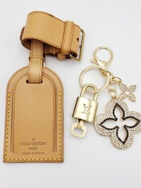 Authentic Louis Vuitton Luggage Nametag and Gold Padlock with Unbranded Keycharm